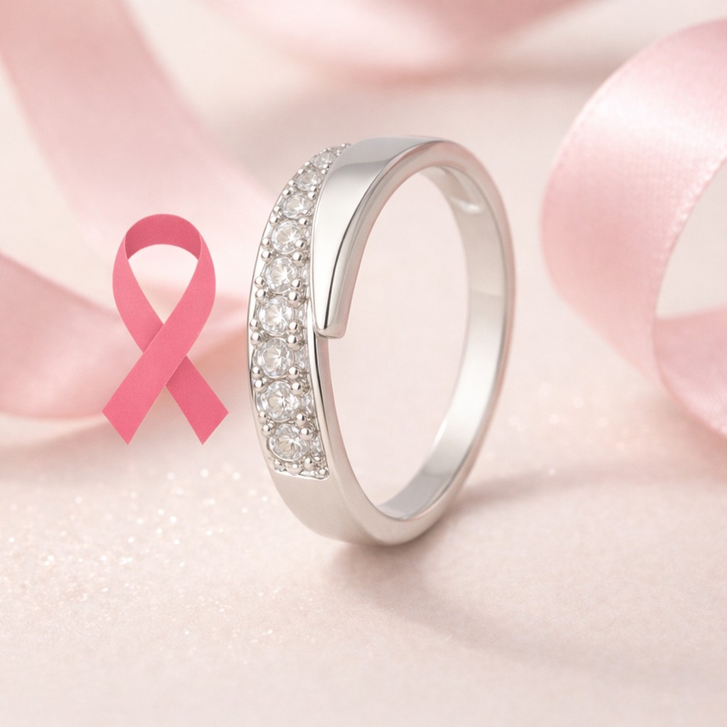 Eternal Ring on soft pink with awareness ribbon